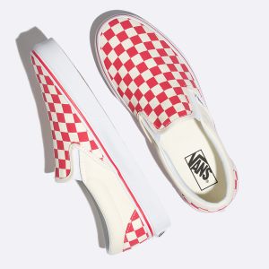 Vans Bayan Kaykay Ayakkabısı Checkerboard Slip-On Kırmızı/Beyaz | 50242-721